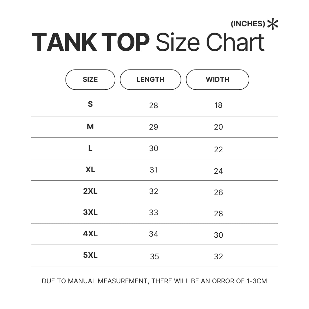Tank Top Size Chart - Bocchi The Rock Store