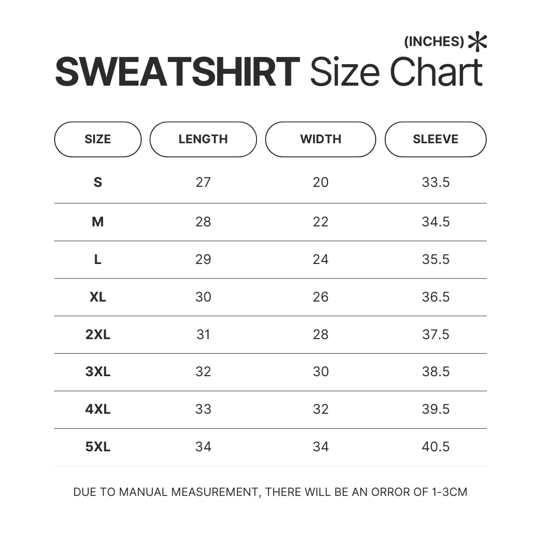 Sweatshirt Size Chart - Bocchi The Rock Store