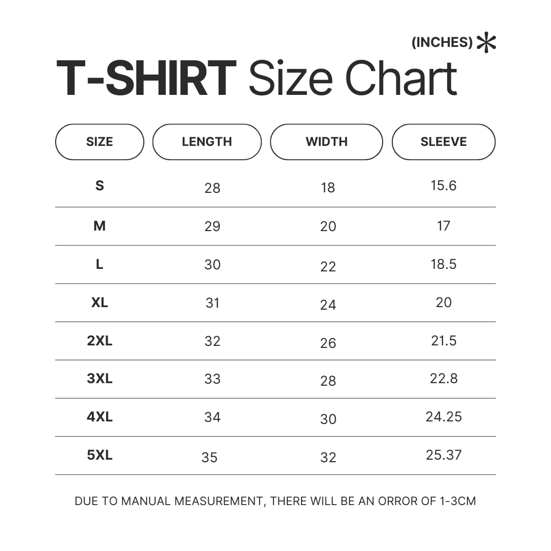 T shirt Size Chart - Bocchi The Rock Store